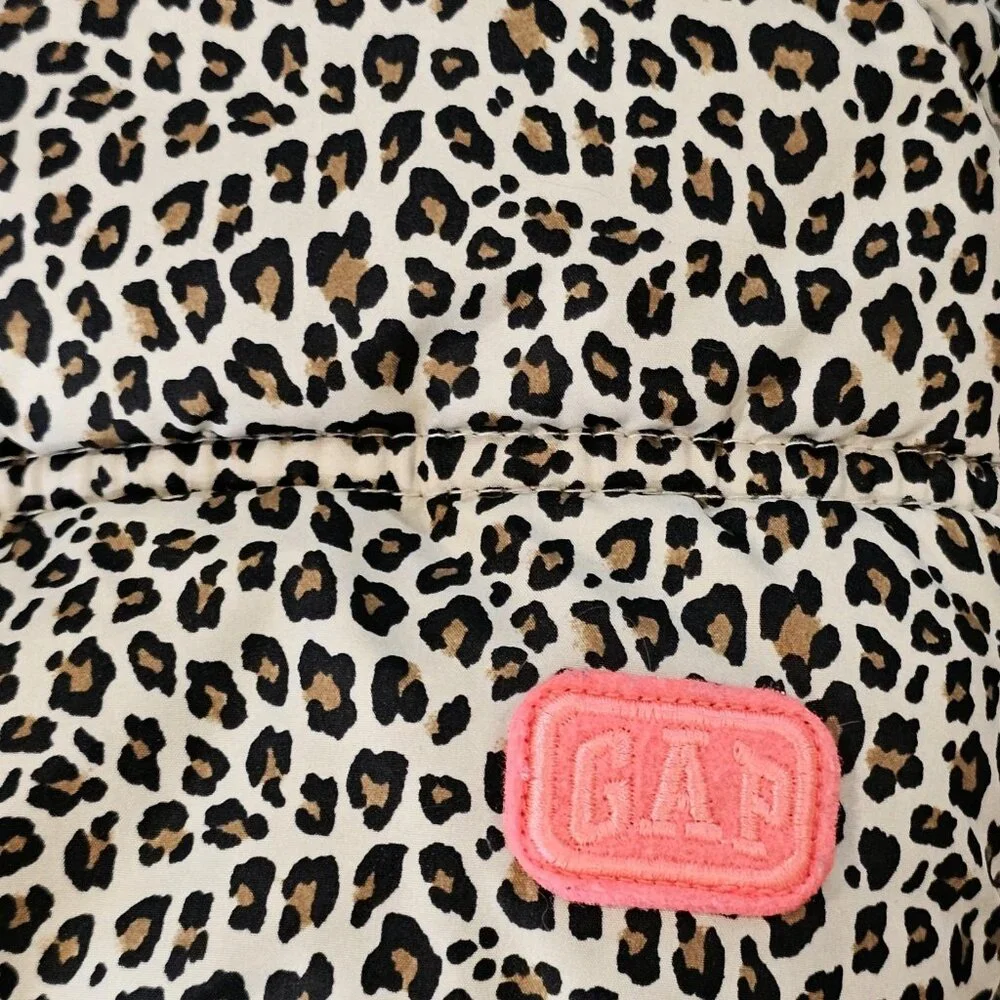 Gap Girls 3T Puffer Vest Leopard‎ Print Zip Closure Pink Liner Jacket